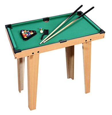 this is an image of a mini snooker table set for kids. 