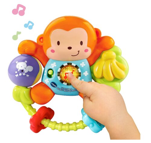 this is an image of a monkey rattle for kids.