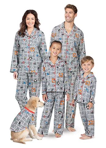 this is an image of a monopoly matching pajamas for the whole family. 