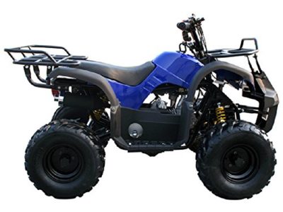This is an image of a blue atv ride on with 7 inch tires by Motor HQ. 