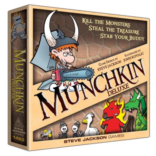 this is an image of a Munchkin Deluxe card game for kids 10 years old and up. 