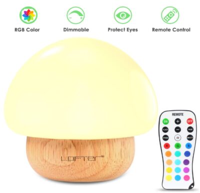 this is an image of a Mushroom night light with 16 colors and 4 lighting modes for kids.