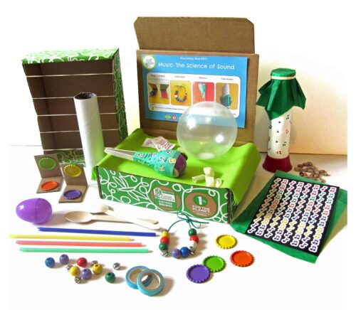 this is an image of a music science discovery box for kids. 