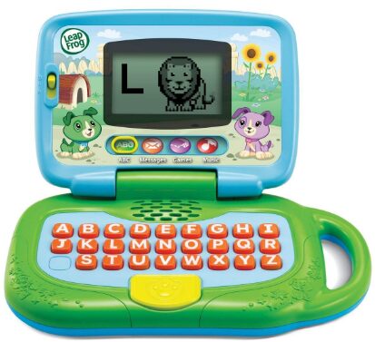 This is an image of green toy toddler laptop 