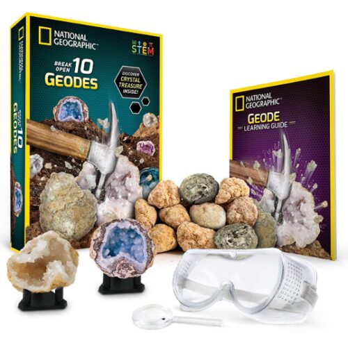 this is an image of a National Geographic break open geodes for kids. 