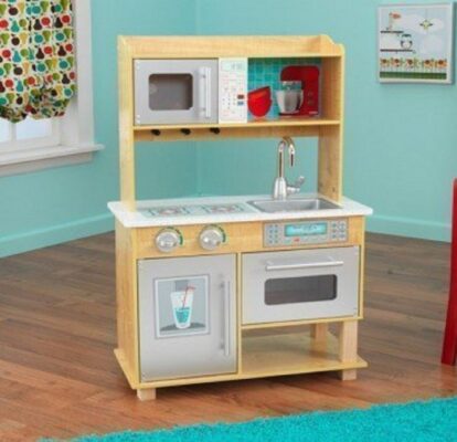 This is an image of toddler wooden play kitchen