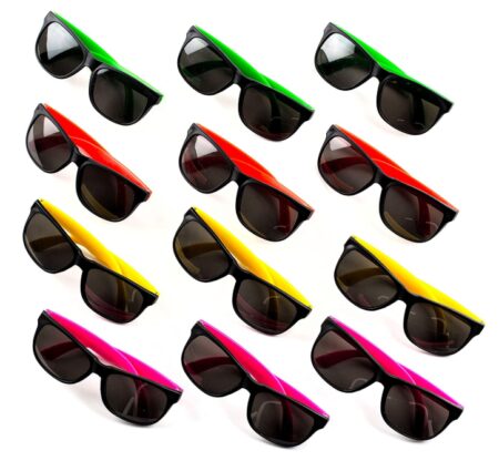 This is an image of a 12 neon sunglasses for kids. 