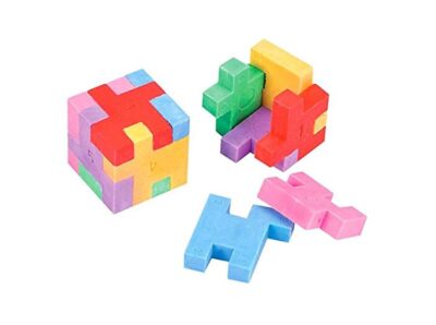 This is an image of a 12 colorful pencil puzzle eraser designed for kids. 