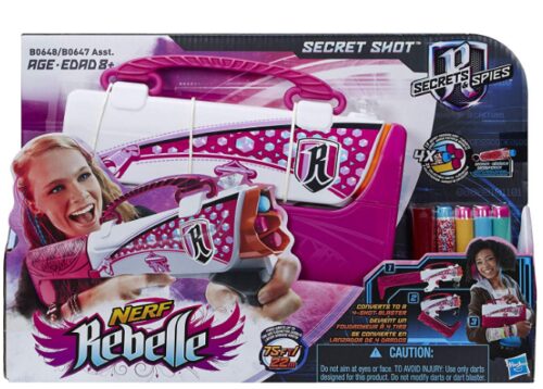 This is an image of Nerf rebelle secrets and spies secret shot blaster pink for kids