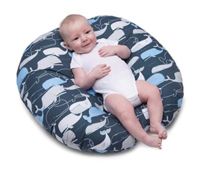 this is an image of a newborn lounger in big whale navy design. 