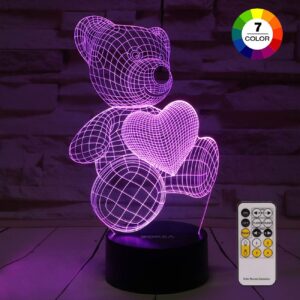 Night light 3D lamp with remote control for kids and teens