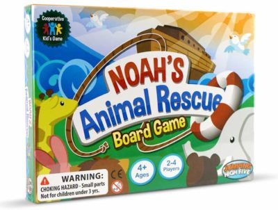 This is an image of a cooperative matching board game called Noah's Animal Rescue. 