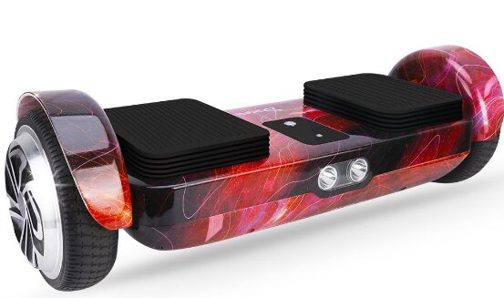 This is an image of hoverboard with led in red and black colors by OXA