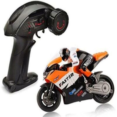 This is an image of remote control motorbike in orange color