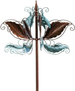 Ornate Blue and Bronze Leaves Wind Spinner