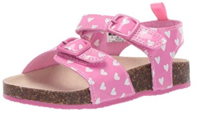 this is an image of a pink girl's buckle sandal. 