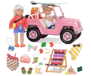 2 18 inch dolls going to the beach with Beach Bundle accessories 