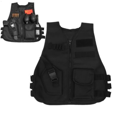 This is an image of a black tactical vest for kids. 