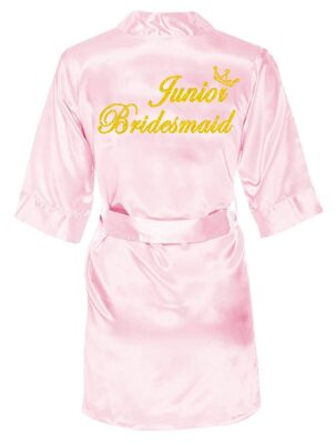 This is an image of a pink satin robe for jr. bridesmaid. 