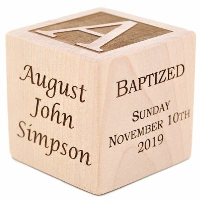 This is an image of a customized wooden block gift for baby boys. 