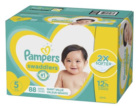 This is an image of a size 5 swaddlers diapers for babies.