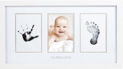 This is an image of a handprint and footprint frame for little babies. 