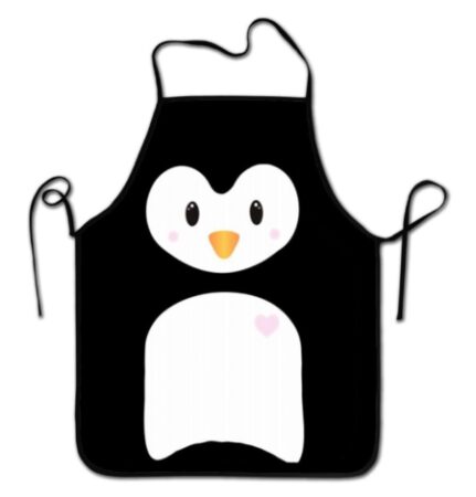 This is an image of a black apron with penguin character.