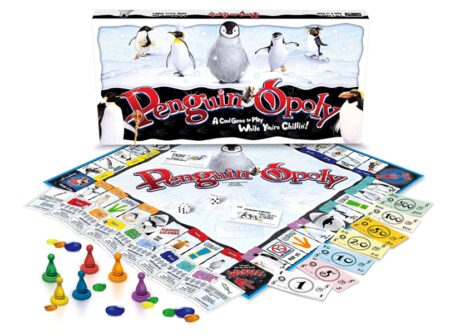 This is an image of an opoly style board game in penguin edition. 