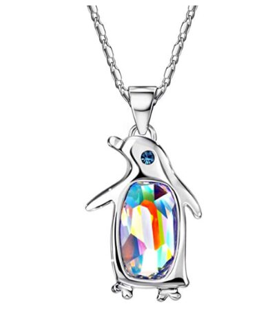 This is an image of a birthstone penguin pendant with chain. 