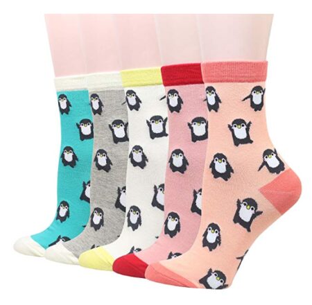 This is an image of a 5 pack colorful penguin socks. 