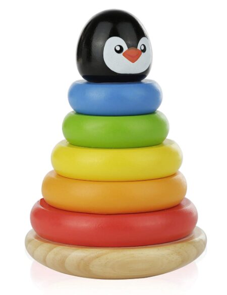 This is an image of a rainbow color stacking toy.