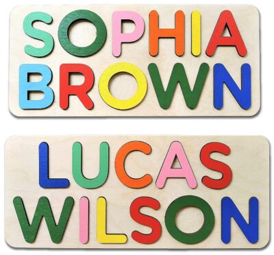 Personalized Two Name Puzzle, With Engrave Message, Gift for Baby Boy and Baby Girl, Handmade