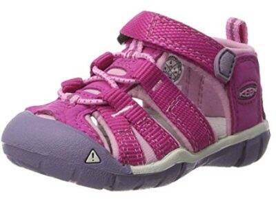 this is an image of a pink athletic sandal for little kids. 