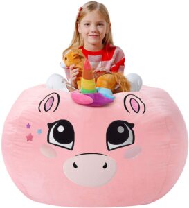 Pink Stuffed Animal Storage Bean Bag Cover