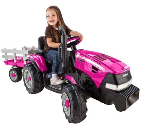 This is an image of Kids pink Tractor Ride On with Trailer