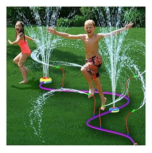 this is an image of 2 kids using the pipeline sprinkler.
