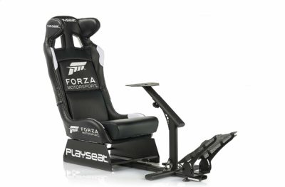 This is an image of a black Forza Motorsport Pro edition racing game chair by Playseat. 
