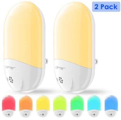 this is an image of a 2 pack Plug-in night light with changeable led lamp with dusk to dawn sensor for kids.