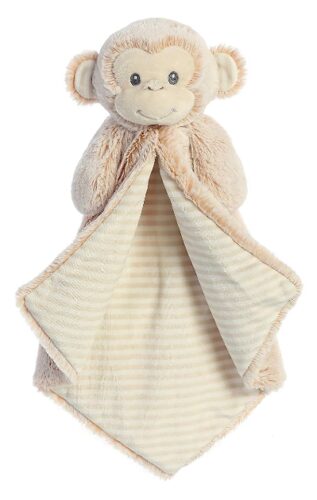 this is an image of a monkey plush blanket for kids. 