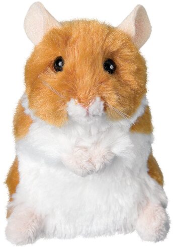 This is an image of realistic hamster pet puppet in brune and white color