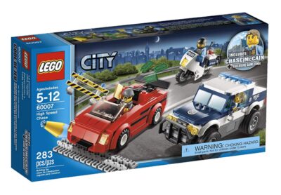 This is an image of a police chase toy cars building playset for kids. 