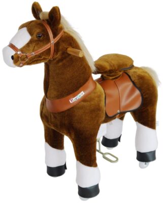 This is an image of kid's Ride on horse with no battery in brown color