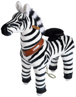 This is an image of kid's ride on zebra horse in white and black colors