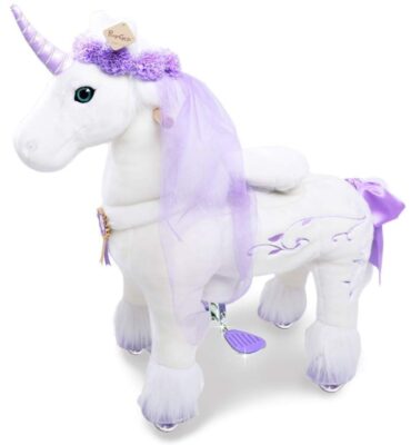 This is an image of kid's ponyCycle riding horse in white and purple colors