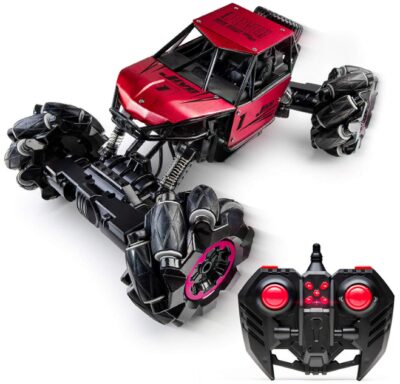 This is an image of stunt monster truck with remote control in black and red colors
