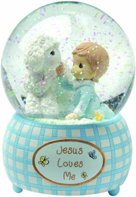 This is an image of a Jesus Loves Me snow ball for baby boys. 