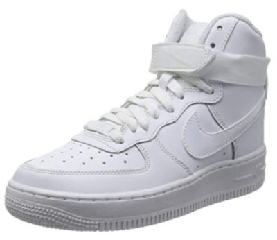 This is an image of a white high top basketball shoes by Nike. 