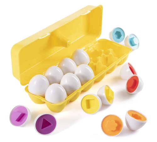 this is an image of a color matching egg set for kids. 