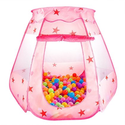 Pink play tent with balls inside