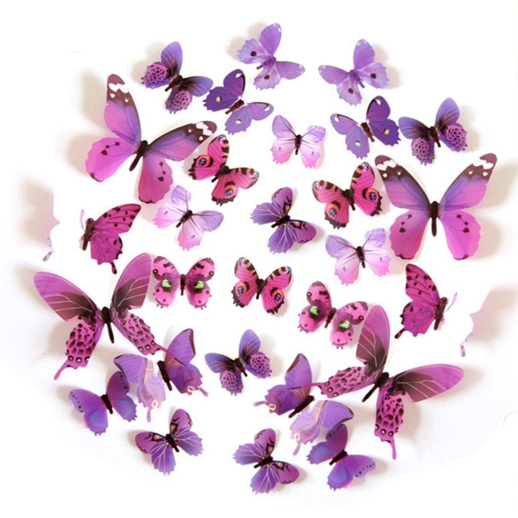 24pcs Vivid Purple Butterfly Mural Decor Removable Wall Stickers